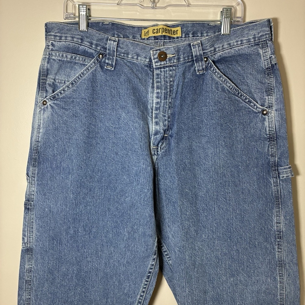 Y2K Vintage Lee Dungarees Baggy Wide Leg Carpenter Jeans Mens 34x34 Denim 2000's - Picture 2 of 15